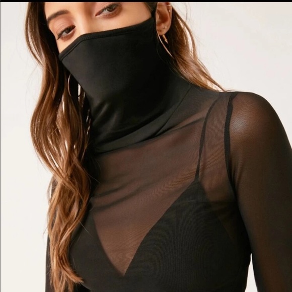 Sheer black long sleeve built-in mask top new with tags sizes small - Picture 2 of 4